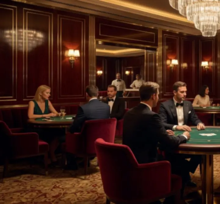 Elegáns poker lounge enteriőr és játékosok egy modern budapesti helyszínen